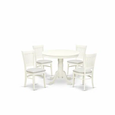 East West Furniture 5-piece Dining Table Set- 4 Dining Room Chairs And Wooden Dining Table - Linen Fabric Seat And Slatt