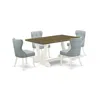 East West Furniture 5-piece Dining Table Set- 4 Upholstered Dining Chairs With Baby Blue Linen Fabric Seat And Button Tu In Multi