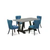 East West Furniture V696si121-5 5-piece Dining Table Set- 4 Upholstered Dining Chairs With Blue Linen Fabric Seat And Bu