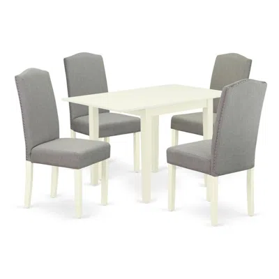 East West Furniture 5-piece Dining Table Set-a Wood Table And 4linen Fabricdinning Chairs With High Back - Linen White F In Brown