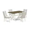 East West Furniture 5-piece Dining Table Set Consists Of 4 White Pu Leather Dining Chairs With Nailheads And Distressed  In White