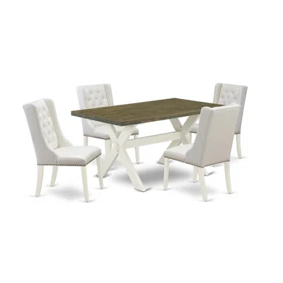 East West Furniture 5-piece Dining Table Set Consists Of 4 White Pu Leather Dining Chairs With Nailheads And Distressed 