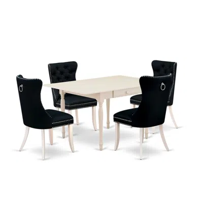 East West Furniture 5 Piece Dining Table Set Consists Of A Rectangle Solid Wood Table With Dropleaf
