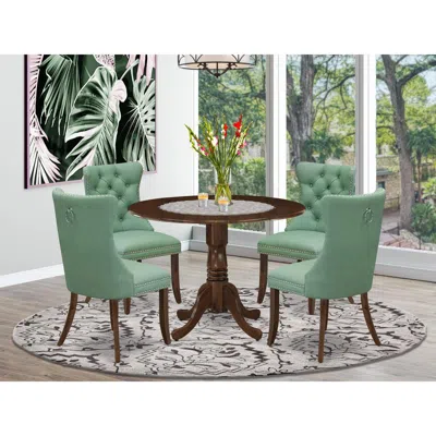 East West Furniture 5 Piece Dining Table Set Consists Of A Round Kitchen Table With Dropleaf