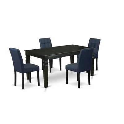 East West Furniture 5 Piece Dining Table Set Contain A Wooden Table In Blue