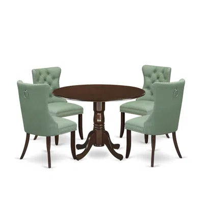 East West Furniture 5 Piece Dining Table Set Contains A Round Kitchen Table With Dropleaf In Green