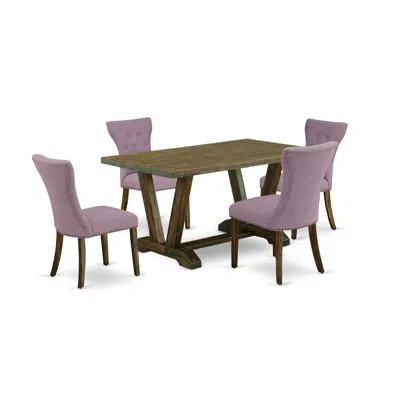 East West Furniture 5-piece Dining Table Set Included 4 Kitchen Dining Chairs Upholstered Seat And High Button Tufted Ch In Purple