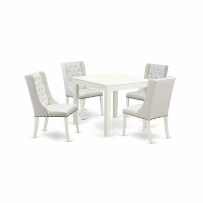 East West Furniture 5-piece Dining Table Set Includes 1 Kitchen Dining Table And 4 Light Grey Linen Fabric Parson Chairs In White