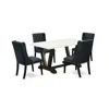 East West Furniture 5 Piece Dining Table Set Includes 4 Black Linen Fabric Dining Chairs With Button Tufted And Linen Wh In Multi