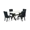 East West Furniture 5 Piece Dining Table Set Includes 4 Black Linen Fabric Padded Chair With Button Tufted And Linen Whi In Black
