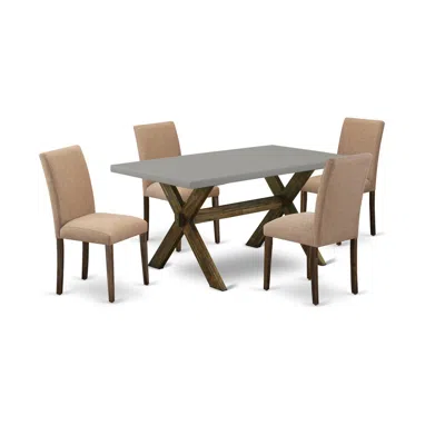East West Furniture 5-piece Dining Table Set Includes 4 Modern Chairs With Upholstered Seat And High Back And A Rectangu In Neutral