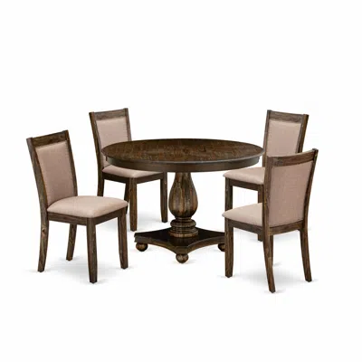East West Furniture 5 Piece Dinner Table Set In Brown