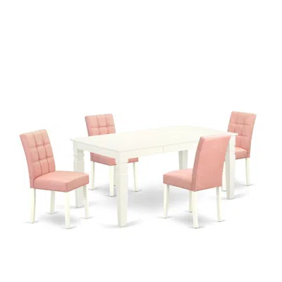 East West Furniture 5 Piece Dinner Table Set Consists A Mid-century Dining Table In Pink
