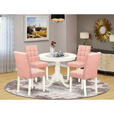 East West Furniture 5 Piece Dinner Table Set Contain A Dining Table In Pink