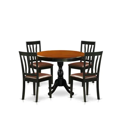 East West Furniture 5-piece Dinning Table Set Consists Of A Dining Table And 4 Faux Leather Kitchen Chairs With Slatted  In Black