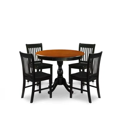 East West Furniture 5-piece Dinning Table Set Consists Of A Dining Table And 4 Wood Kitchen Chairs With Slatted Back - B