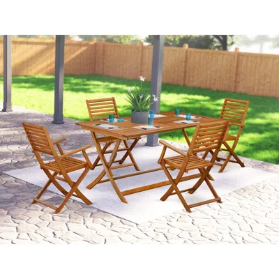 East West Furniture 5 Piece Excellent Folding Table Set- Great For The Shore, Camping, Picnics - Beautiful Wood Patio Ta