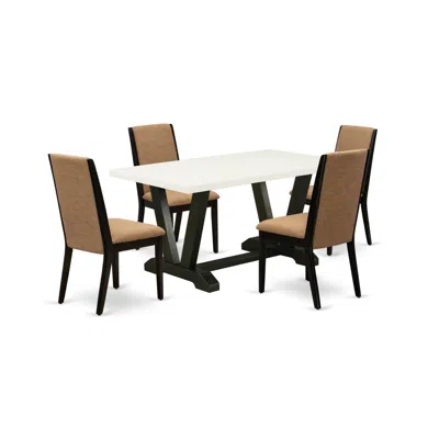 East West Furniture 5-piece Fashionable Dining Room Set A Good Linen White Wood Table Top And 4 Stunning Linen Fabric Ki In Multi