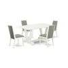 East West Furniture 5-piece Fashionable Dining Room Set A Superb Linen White Dining Table Top And 4 Lovely Linen Fabric  In Gray