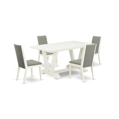 East West Furniture 5-piece Fashionable Dining Room Set A Superb Linen White Dining Table Top And 4 Lovely Linen Fabric  In Gray