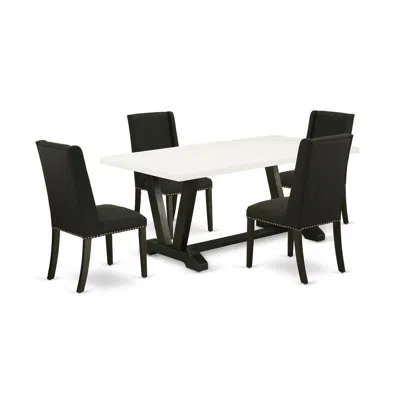 East West Furniture 5-piece Included 4 Kitchen Dining Chairs Upholstered Nails Head Seat And Stylish Chair Back And Rect