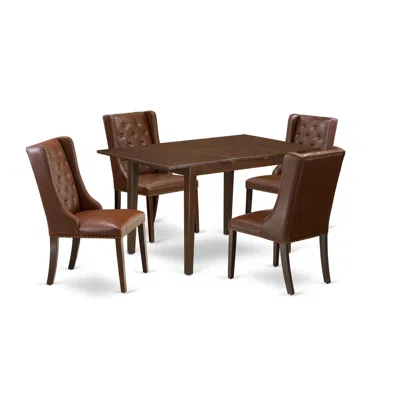 East West Furniture 5-piece Kitchen Dining Room Set Includes 1 Butterfly Leaf Dining Room Table And 4 Brown Linen Fabric