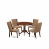 East West Furniture 5-piece Kitchen Dining Room Set Includes 1 Pedestal Table And 4 Light Sable Linen Fabric Parson Chai In Brown