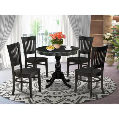 East West Furniture 5-piece Kitchen Dining Set- 4 Dining Chair And Modern Round Dining Table - Wooden Seat And Slatted C