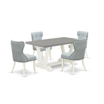 East West Furniture 5-piece Kitchen Dining Set- 4 Dining Chair With Baby Blue Linen Fabric Seat And Button Tufted Chair  In Multi