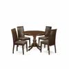 East West Furniture 5 Piece Kitchen Dining Table Set - Mahogany Dinner Table And 4 Mahogany Linen Fabric Dining Room Cha In Brown