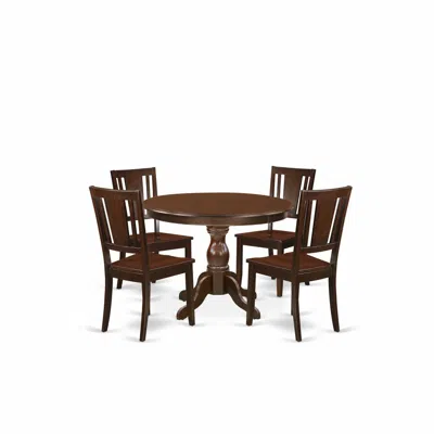 East West Furniture 5 Piece Kitchen Dining Table Set - Mahogany Small Kitchen Table And 4 Mahogany Wooden Dining Chairs In Brown