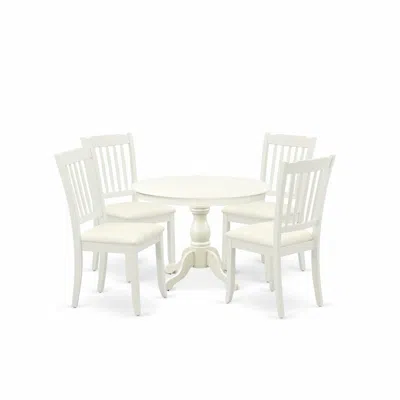 East West Furniture 5 Piece Kitchen Set - Linen White Round Dining Table And 4 Linen White Dining Chairs