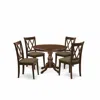 East West Furniture 5 Piece Kitchen Set - Mahogany Modern Dining Table And 4 Mahogany Linen Fabric Dining Room Chairs In Brown