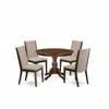 East West Furniture 5 Piece Kitchen Set - Mahogany Round Dining Table And 4 Light Tan Linen Fabric Kitchen Chairs With H In Brown
