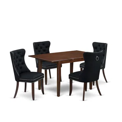 East West Furniture 5 Piece Kitchen Set Consists Of A Rectangle Dining Table With Butterfly Leaf In Black