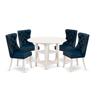 East West Furniture 5 Piece Kitchen Set Consists Of A Round Dining Table With Dropleaf & Shelves In Blue