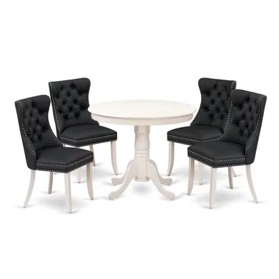 East West Furniture 5 Piece Kitchen Set Contains A Round Dining Table With Pedestal In Black