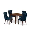 East West Furniture 5 Piece Kitchen Table & Chairs Set Consists Of A Square Dining Room Table In Blue
