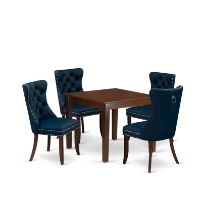 East West Furniture 5 Piece Kitchen Table & Chairs Set Consists Of A Square Dining Room Table In Blue
