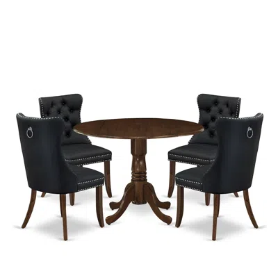 East West Furniture 5 Piece Kitchen Table & Chairs Set Contains A Round Dining Table With Dropleaf