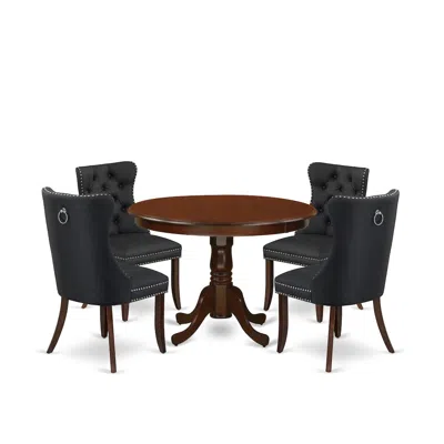 East West Furniture 5 Piece Kitchen Table & Chairs Set Contains A Round Dining Table With Pedestal