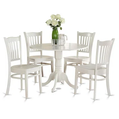 East West Furniture 5 Piece Kitchen Table & Chairs Set Includes A Round Dining Room Table With Dropleaf And 4 Dining Cha In Brown