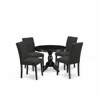 East West Furniture 5 Piece Kitchen Table Set - Black Wood Dining Table And 4 Black Linen Fabric Mid Century Modern Chai In Black
