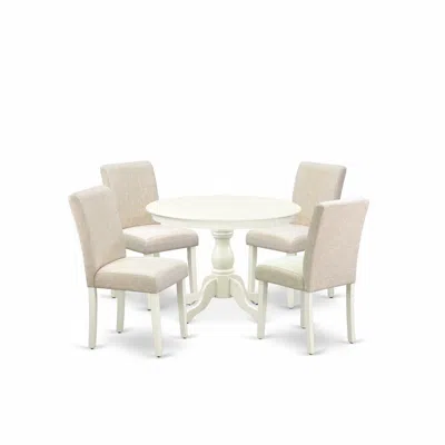 East West Furniture 5 Piece Kitchen Table Set - Linen White Dining Room Table And 4 Light Beige Linen Fabric Kitchen Cha In Neutral