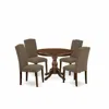 East West Furniture 5 Piece Kitchen Table Set - Mahogany Dining Table And 4 Dark Coffee Linen Fabric Kitchen & Dining Ch In Brown