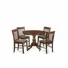 East West Furniture 5 Piece Kitchen Table Set - Mahogany Wood Table And 4 Mahogany Linen Fabric Kitchen Chairs With Slat In Brown