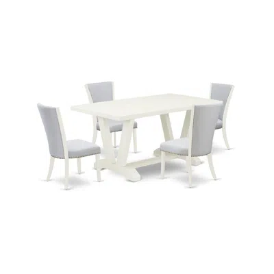 East West Furniture 5-piece Kitchen Table Set Consists Of 4 Dining Room Chairs With Upholstered Seat In Blue