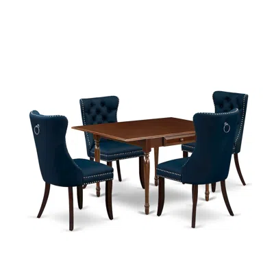 East West Furniture 5 Piece Kitchen Table Set Consists Of A Rectangle Dining Table With Dropleaf In Blue
