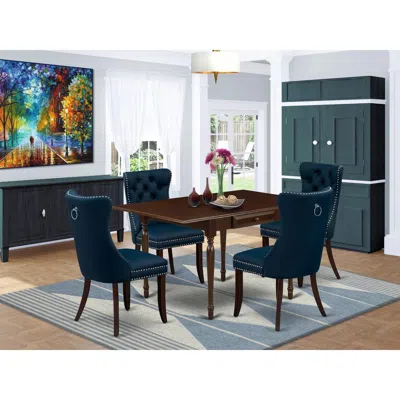 East West Furniture 5 Piece Kitchen Table Set Consists Of A Rectangle Dining Table With Dropleaf In Blue