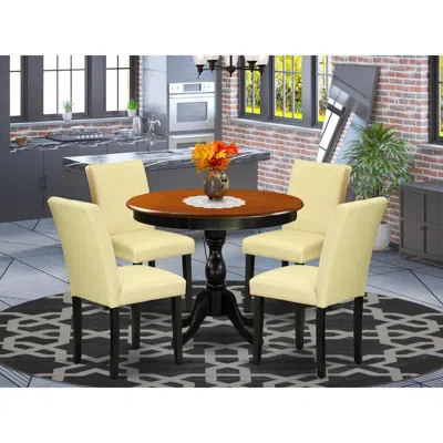 East West Furniture 5-piece Kitchen Table Set Consists Of A Round Dinning Room Table And 4 Eggnog Pu Leather Dining Room In Multi